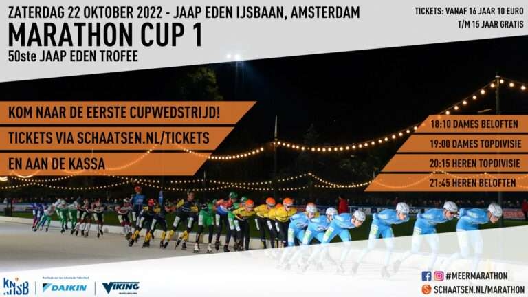 Marathonschaatsers trappen seizoen 2022 - 2023 af met 50ste editie van de Jaap Eden Trofee in Amsterdam 