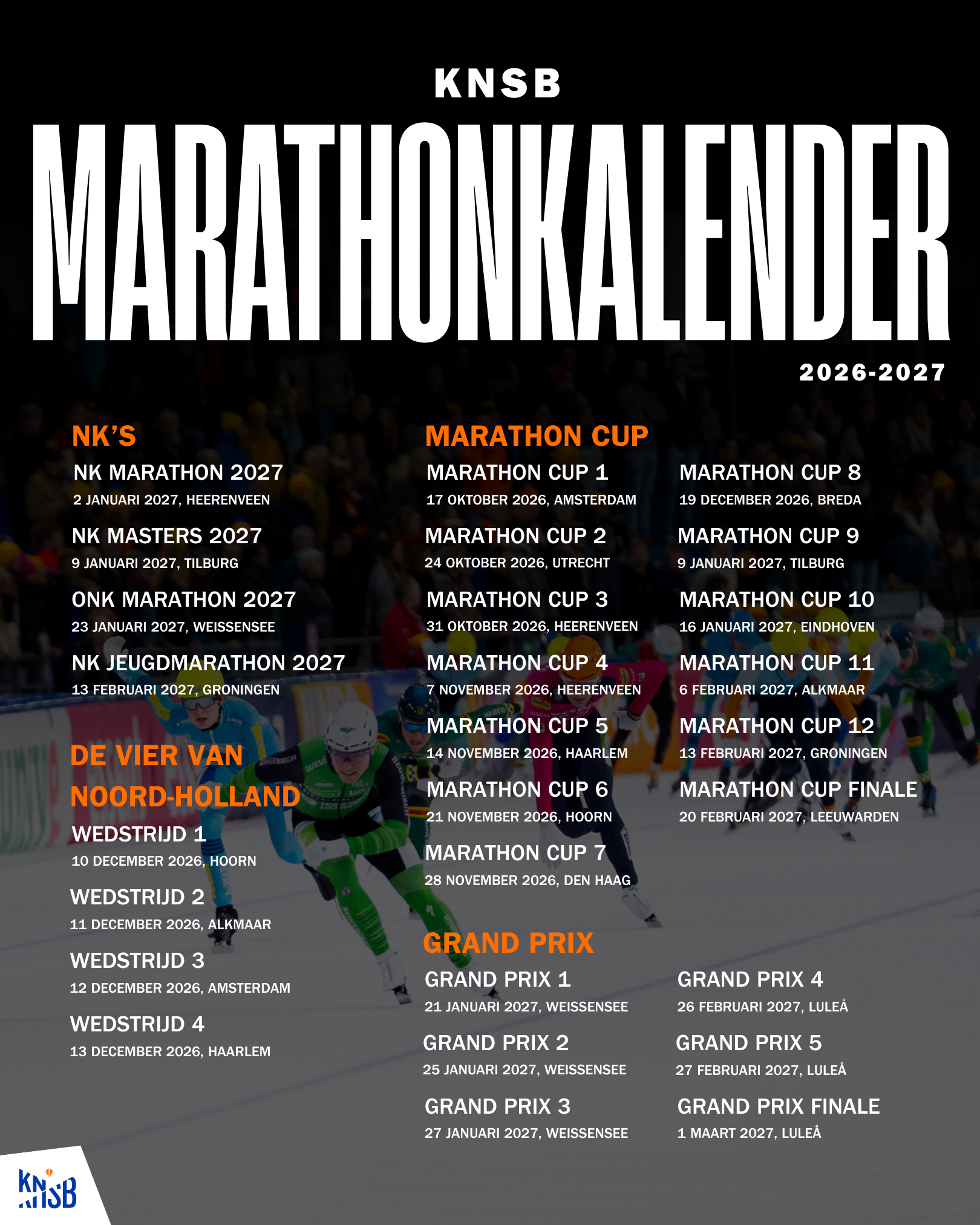 KNSB Marathon Kalender 2026-2027